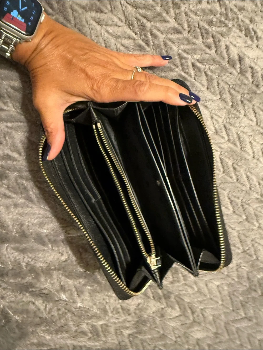 kate spade black wallet with cream polka dots
